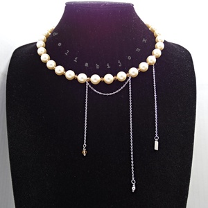 Colier elegant din perle Mallorca piersica cu lant din inox bijuterie statement feminina (cod1426) - Artynos.ro