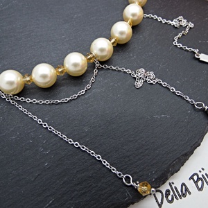 Colier elegant din perle Mallorca piersică cu lanț din inox bijuterie statement feminină (cod1426) - bijuterii - coliere - coliere din mărgele - Artynos.ro