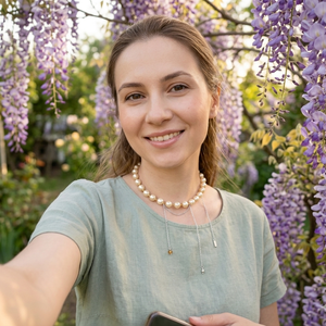 Colier elegant din perle Mallorca piersică cu lanț din inox bijuterie statement feminină (cod1426) - bijuterii - coliere - coliere din mărgele - Artynos.ro