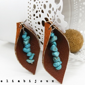 Cercei handmade statement - piele naturala, turcoaz (cod1039) - Artynos.ro