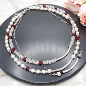 Set coliere multilayer din mărgele fațetate roșii și transparente si colier lanț inox separat (cod1430) - bijuterii - coliere - coliere cu pandative - Artynos.ro