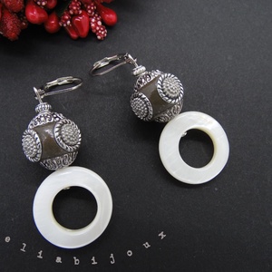Cercei handmade unicat sidef si margele indoneziene (cod617) - bijuterii - cercei - cercei lungi - Artynos.ro