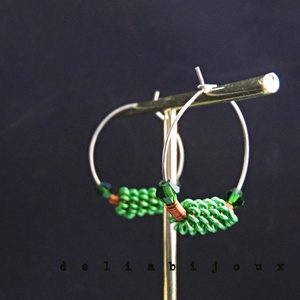 Cercei handmade hoop din cupru non-tarnish și aluminiu verde, pe bază din inox (cod1431) - bijuterii - cercei - cercei hoops - Artynos.ro