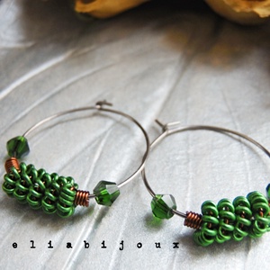 Cercei handmade hoop din cupru non-tarnish și aluminiu verde, pe bază din inox (cod1431) - bijuterii - cercei - cercei hoops - Artynos.ro