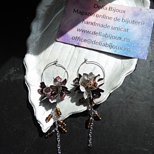 Cercei statement handmade unicat - doze aluminiu reciclate - transformați în buchețele de flori curgătoare (cod1438) - bijuterii - cercei - cercei lungi - Artynos.ro