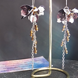 Cercei statement handmade unicat - doze aluminiu reciclate - transformați în buchețele de flori curgătoare (cod1438) - bijuterii - cercei - cercei lungi - Artynos.ro