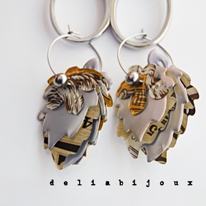 Cercei statement handmade unicat - doze aluminiu reciclate - frunze si flori suprapuse (cod1439) - Artynos.ro