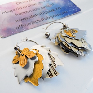 Cercei statement handmade unicat - doze aluminiu reciclate - frunze și flori suprapuse (cod1439) - bijuterii - cercei - cercei lungi - Artynos.ro