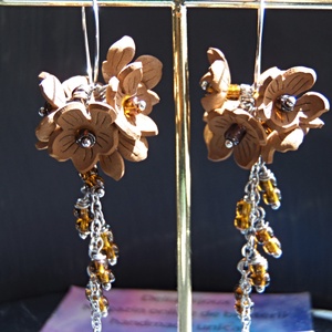 Cercei Handmade Flori de Toamnă din Foamiran, Mărgele de Nisip și Cercuri Inox, Cadou Femei (cod1442) - bijuterii - cercei - cercei lungi - Artynos.ro