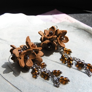 Cercei Handmade Flori de Toamnă din Foamiran, Mărgele de Nisip și Cercuri Inox, Cadou Femei (cod1442) - bijuterii - cercei - cercei lungi - Artynos.ro