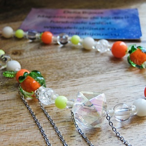 Colier handmade cu portocale, mărgele de sticlă și oțel inoxidabil bijuterie unicat veselă și colorată (cod1444) - bijuterii - coliere - coliere din mărgele - Artynos.ro