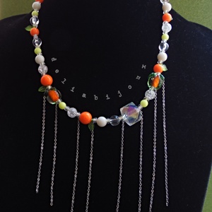 Colier handmade cu portocale, mărgele de sticlă și oțel inoxidabil bijuterie unicat veselă și colorată (cod1444) - bijuterii - coliere - coliere din mărgele - Artynos.ro