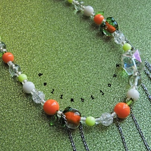 Colier handmade cu portocale, mărgele de sticlă și oțel inoxidabil bijuterie unicat veselă și colorată (cod1444) - bijuterii - coliere - coliere din mărgele - Artynos.ro