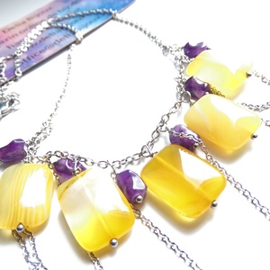 Colier Handmade cu Agate Galbene și Ametist Natural Colier Statement din Inox cu Pietre Semiprețioase (cod1445) - bijuterii - coliere - coliere din pietre semiprețioase - Artynos.ro