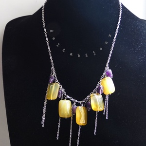 Colier Handmade cu Agate Galbene și Ametist Natural Colier Statement din Inox cu Pietre Semiprețioase (cod1445) - bijuterii - coliere - coliere din pietre semiprețioase - Artynos.ro