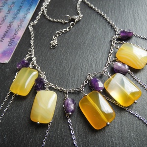 Colier Handmade cu Agate Galbene și Ametist Natural Colier Statement din Inox cu Pietre Semiprețioase (cod1445) - bijuterii - coliere - coliere din pietre semiprețioase - Artynos.ro