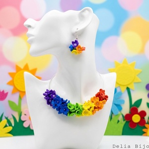 Set bijuterii flori handmade - Curcubeu Floral (cod1447) - bijuterii - seturi de bijuterii - Artynos.ro