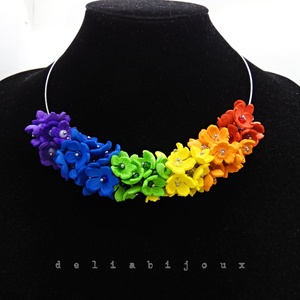 Set bijuterii flori handmade - Curcubeu Floral (cod1447) - bijuterii - seturi de bijuterii - Artynos.ro