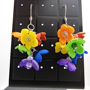 Cercei handmade lungi cu flori Curcubeu, inox, Cadou Femei (cod1449) - bijuterii - cercei - cercei lungi - Artynos.ro