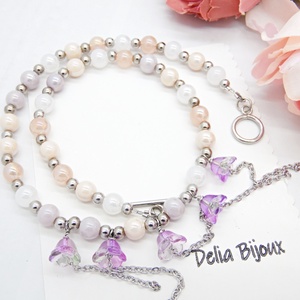 Colier Handmade cu Flori Mov și Mărgele Perlate Eleganță și Farmec Romantic (cod1451) - bijuterii - coliere - coliere din mărgele - Artynos.ro