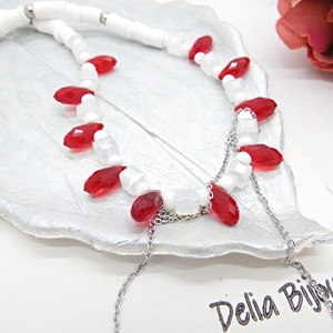 Colier handmade estival alb-rosu (cod1452) - Artynos.ro