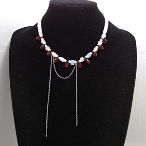 Colier handmade estival alb-roșu (cod1452) - bijuterii - coliere - coliere din mărgele - Artynos.ro