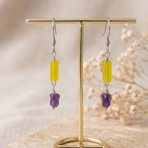 Cercei handmade - ametist si jad (cod1456), Bijuterii, Cercei, Cercei din pietre semipretioase, Confectionarea bijuteriilor, ARTYNOS