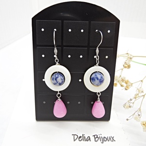 Cercei handmade din sidef, sodalit și jad roz accesorii din inox bijuterii unicat (cod1459) - bijuterii - cercei - cercei din pietre semiprețioase - Artynos.ro
