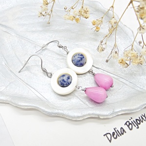 Cercei handmade din sidef, sodalit și jad roz accesorii din inox bijuterii unicat (cod1459) - bijuterii - cercei - cercei din pietre semiprețioase - Artynos.ro