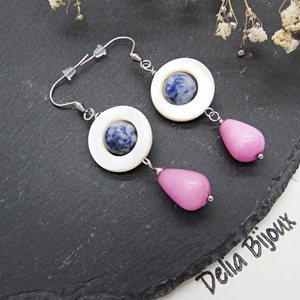 Cercei handmade din sidef, sodalit și jad roz accesorii din inox bijuterii unicat (cod1459) - bijuterii - cercei - cercei din pietre semiprețioase - Artynos.ro