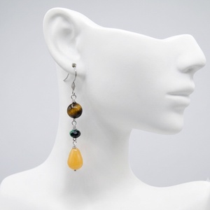 Cercei Lungi Handmade cu Ochi de Tigru, Agat Verde și Picături de Jad Galben - Accesorii Inox (cod1460) - bijuterii - cercei - cercei din pietre semiprețioase - Artynos.ro
