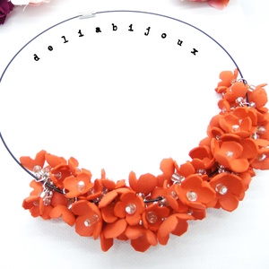 Colier handmade statement unicat -floral - foamiran (cod803) - bijuterii - coliere - coliere din mărgele - Artynos.ro