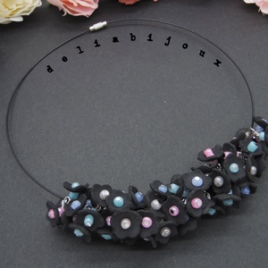 Colier handmade statement unicat -floral - foamiran (cod808) - bijuterii - coliere - coliere din mărgele - Artynos.ro