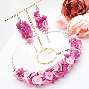 Set Bijuterii Pink Blossom Colier la baza gâtului și Cercei (cod1462) - bijuterii - seturi de bijuterii - Artynos.ro