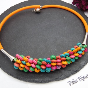 Colier statement handmade unicat - lemn (cod1241) - bijuterii - coliere - coliere din mărgele - Artynos.ro