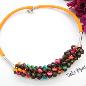 Colier statement handmade unicat - lemn (cod1243) - bijuterii - coliere - coliere din mărgele - Artynos.ro