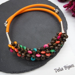 Colier statement handmade unicat - lemn (cod1243) - bijuterii - coliere - coliere din mărgele - Artynos.ro