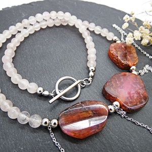 Colier handmade unicat - agate si cuart (cod1186) - Artynos.ro