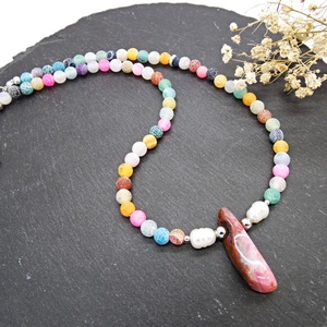 Colier handmade unicat - agate frozen si perle cultura (cod1465) - bijuterii - coliere - coliere din pietre semiprețioase - Artynos.ro