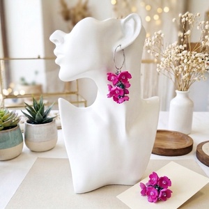 Cercei Statement Fucsia Bloom Flori Handmade din Foamiran si Cristale Verzi (cod1466) - Artynos.ro