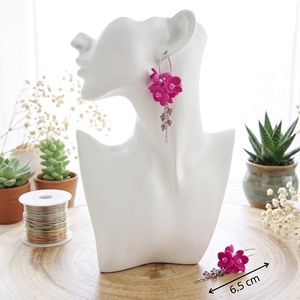 Cercei Statement Fucsia Bloom Flori Handmade din Foamiran și Cristale (cod1467) - bijuterii - cercei - cercei lungi - Artynos.ro