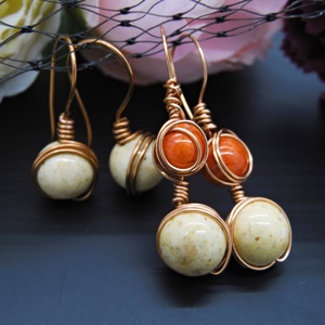 Cercei handmade unicat - margele ceramica si cupru (cod749) - Artynos.ro