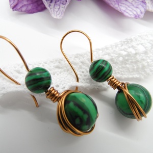 Cercei handmade unicat - malachit si cupru (cod742) - Artynos.ro