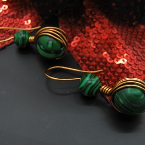Cercei handmade unicat - malachit si cupru (cod742) - bijuterii - cercei - cercei din pietre semiprețioase - Artynos.ro
