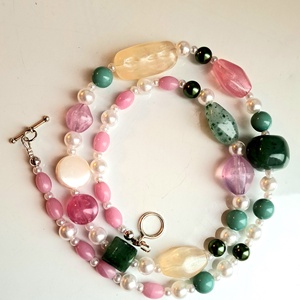 Colier handmade statement asimetric unicat margele perle (Cod1479)   - bijuterii - coliere - coliere din mărgele - Artynos.ro