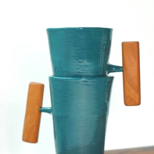 Set cani din ceramica cu maner din lemn - casă & stil de viață - echipamente de bucătărie - accesorii de servire - căni - Artynos.ro