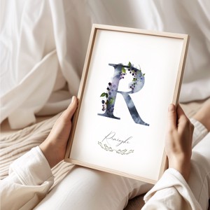 Scrisoarea R, monogramă, imagine onomastică, decor, acuarelă artă de perete, personalizată - casă & stil de viață - echipament pentru camera copiilor - decorațiuni pentru camera copilului - Artynos.ro