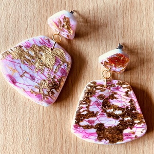 Pink Lagoon, Bijuterii, Cercei, Cercei lungi, Confectionarea bijuteriilor, Cercei moderni, cu personalitate, artsy. Sunt eleganti, dar prin designul abstract roz-auriu pe fon..., ARTYNOS