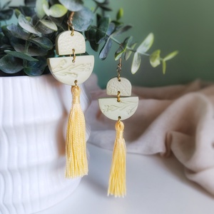 Cercei Bliss handmade din argilă cu ciucuri - bijuterii - cercei - cercei cu franjuri - Artynos.ro