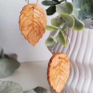 Cercei Coffee Leaf handmade din argila, Bijuterii, Cercei, Cercei agatati, Sculptura, Lucrare cu argila, ARTYNOS